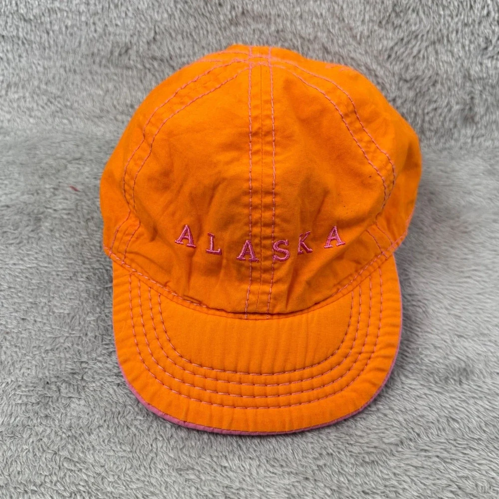 Allaska Baseball‎ Cap Orange Pink Embroidered Moose Souvenir Travel Vintage 90s